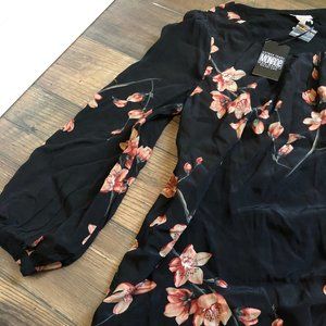 Black and Floral Print Long Sleeve Dress
